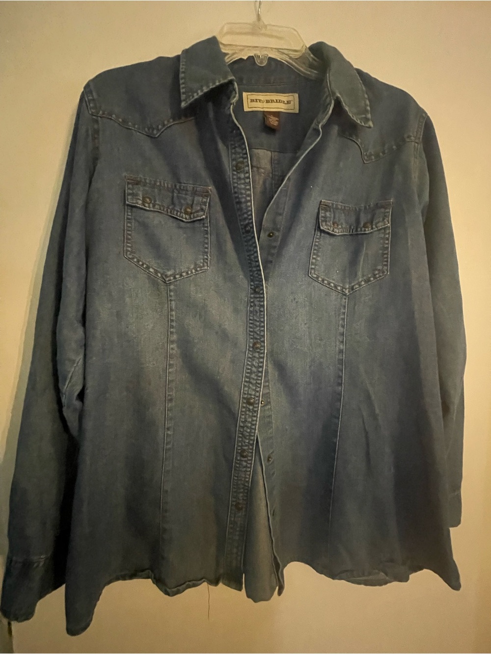 Bit & Bridle Vintage-Inspired Blue Denim Button-Up Shirt